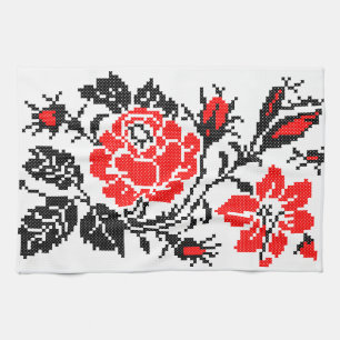 Linge De Cuisine Red & Black Rose cross-stitch Russian Pattern