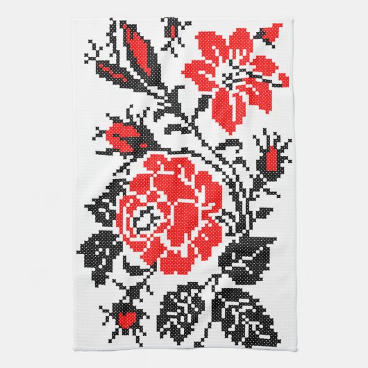 Linge De Cuisine Red & Black Rose cross-stitch Russian Pattern (Vertical)