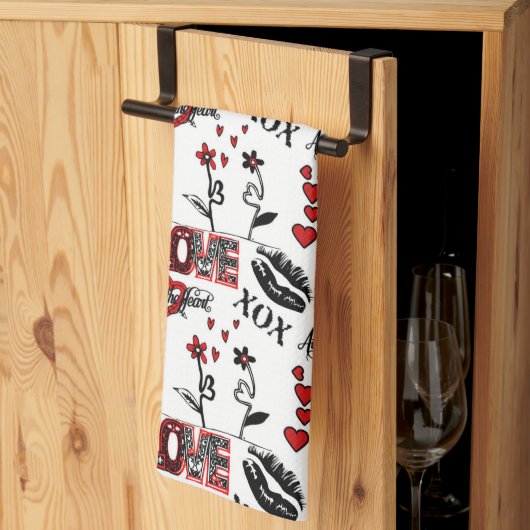 Linge De Cuisine Red Black White Valentine Motif (Pliage en tiers)