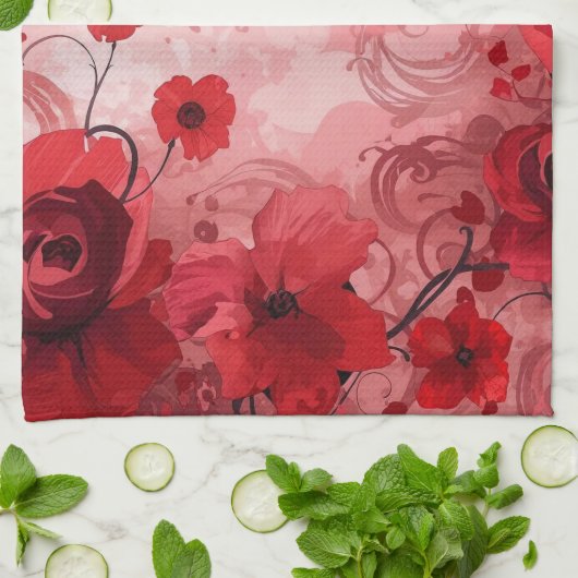 Linge De Cuisine Red Bloom Symphony (Plié)