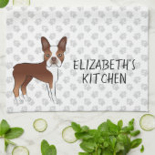 Linge De Cuisine Red Boston Terrier Cartoon Dog & Your Custom Text (Plié)