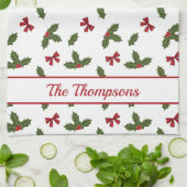 Linge De Cuisine Red Bows Et Noël Holly Plante Motif & Texte (Plié)