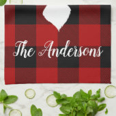 Linge De Cuisine Red Buffalo Plaid & Deer | Nom personnel Cadeau (Plié)