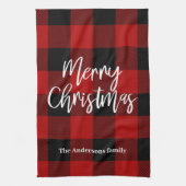 Linge De Cuisine Red Buffalo Plaid & Joyeux Noël |Nom personnel (Vertical)