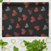 Linge De Cuisine Red Burgundy Silver Glitter Hearts on Black (Plié)
