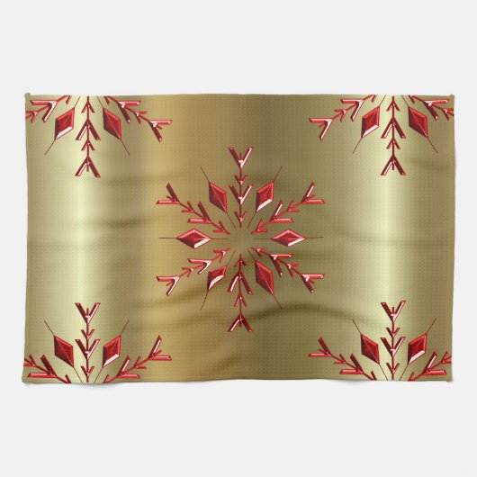 Linge De Cuisine Red Christmas Stars on Gold (Horizontal)