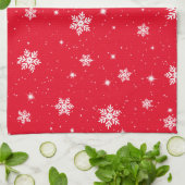 Linge De Cuisine Red Christmas Stars Snowflakes Motif (Plié)