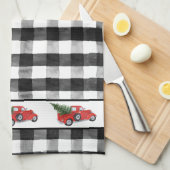 Linge De Cuisine Red Christmas Truck Arbre de Noël Black Check (Quart Plié)