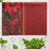 Linge De Cuisine Red Flower Holiday Kitchen Towel (Plié)