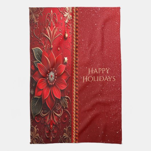Linge De Cuisine Red Flower Holiday Kitchen Towel (Vertical)