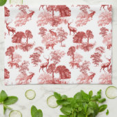 Linge De Cuisine Red French Toile Deer Forest Campagne (Plié)