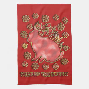 Linge De Cuisine Red Gold 2023 Rabbit Lunaire Chinois Nouvel An