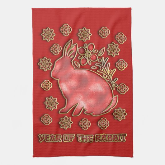 Linge De Cuisine Red Gold 2023 Rabbit Lunaire Chinois Nouvel An (Vertical)