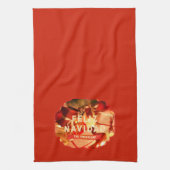 Linge De Cuisine Red Gold Nom de famille Élégant Noël espagnol (Vertical)