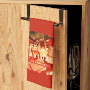 Linge De Cuisine Red Gold Nom de famille Élégant Noël espagnol