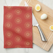 Linge De Cuisine Red | Golden Zinnia Flower Medallions (Quart Plié)