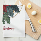 Linge De Cuisine Red Green Gold Noël Vacances Florales Botaniques (Quart Plié)