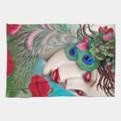 Linge De Cuisine Red Lips et Rose Peacock Abstrait (Horizontal)