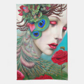 Linge De Cuisine Red Lips et Rose Peacock Abstrait (Vertical)