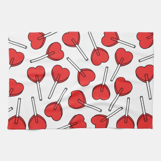 Linge De Cuisine Red Lollipops, Heart Lollipops, Lollipop Pattern (Horizontal)