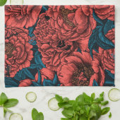 Linge De Cuisine Red peony flowers and moths (Plié)