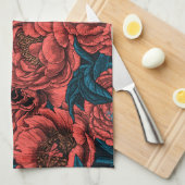 Linge De Cuisine Red peony flowers and moths (Quart Plié)
