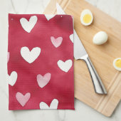Linge De Cuisine Red Pink White Hearts (Quart Plié)