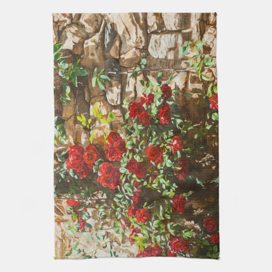Linge De Cuisine Red Roses Against a Stone Wall (Vertical)