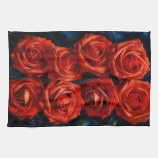 Linge De Cuisine Red Roses Art Kitchen Towel (Horizontal)