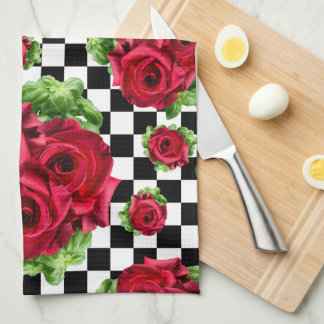 Linge De Cuisine Red Roses Bouquet Floral Amour Rockabilly À damier