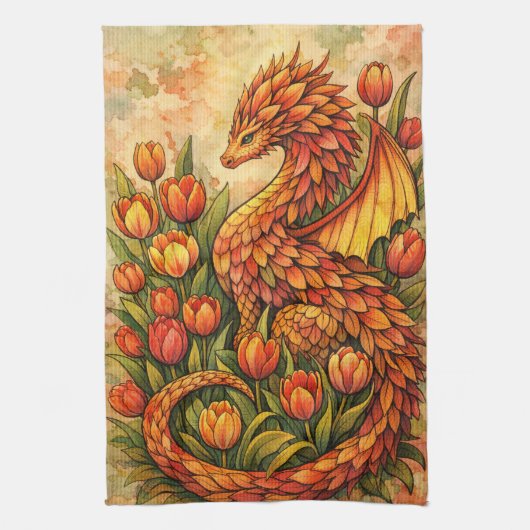 Linge De Cuisine Red Tulips Dragon Spring Dragons (Vertical)