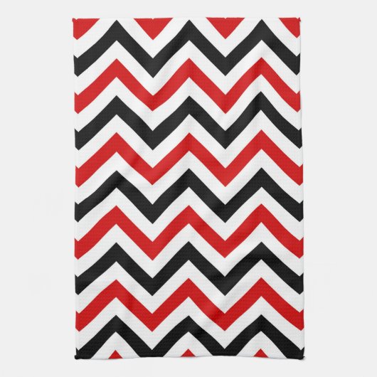 Linge De Cuisine Red, white, Black Large Chevron Zig Zag (Vertical)