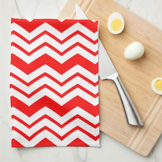 Linge De Cuisine Red White Chevron Zigzag Pattern Design  (Quart Plié)