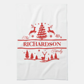 Linge De Cuisine Red White Christmas Nom de famille personnalisé