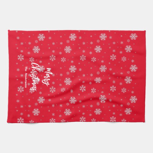 Linge De Cuisine Red White Winter Snowflakes Modern Joyeux Noël (Horizontal)