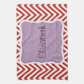 Linge De Cuisine Red Zigzag, Red Chevron, Zigzag Motif, Votre nom (Vertical)