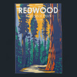 Linge De Cuisine Redwood National Park Californie Vintage<br><div class="desc">Design d'illustration vectorielle de séquoia. Le parc protège de vastes prairies,  des forêts de chênes,  des rivières sauvages et 60 miles de côtes accidentées.</div>
