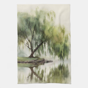 Linge De Cuisine Reflet d'arbre de saule serein Art de la nature (1
