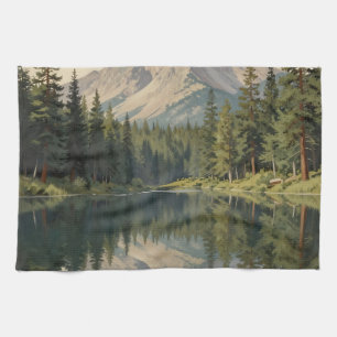 Linge De Cuisine Reflet de lac de montagne majestueux