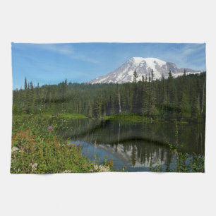Linge De Cuisine Reflet du lac du mont Rainier avec des fleurs sauv