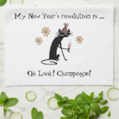 Linge De Cuisine Regarde ! Champagne! Chat du Nouvel An (Plié)