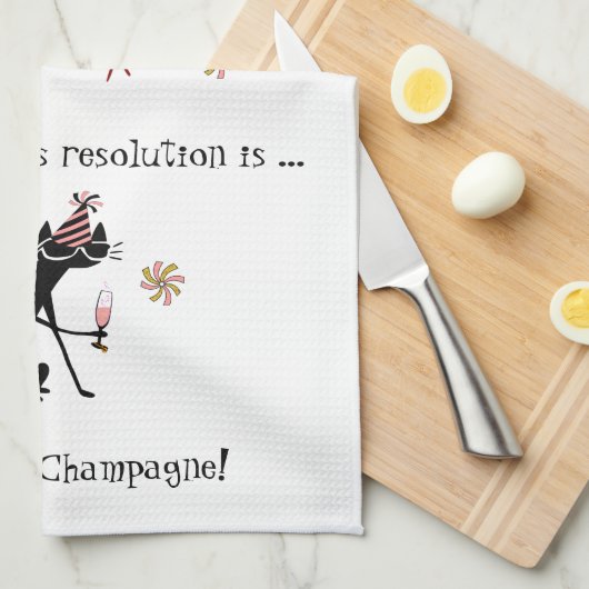 Linge De Cuisine Regarde ! Champagne! Chat du Nouvel An (Quart Plié)