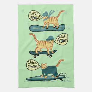 Linge De Cuisine Regarde Meowt ! Skateboard Surf Snowboard Tabby Ca
