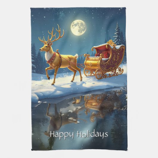 Linge De Cuisine Reindeer Christmas Sleigh Holiday (Vertical)