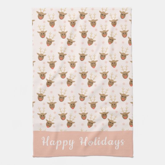 Linge De Cuisine Reindeer Motif Joyeuses Fêtes Orange (Vertical)