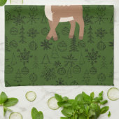 Linge De Cuisine Reindeer - motif vert monogramme (Plié)