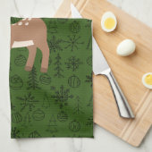 Linge De Cuisine Reindeer - motif vert monogramme (Quart Plié)