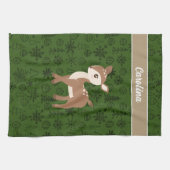 Linge De Cuisine Reindeer - motif vert monogramme (Horizontal)