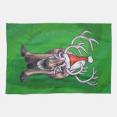 Linge De Cuisine Reindees Noël Sur Vert (Horizontal)