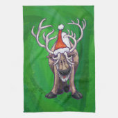 Linge De Cuisine Reindees Noël Sur Vert (Vertical)